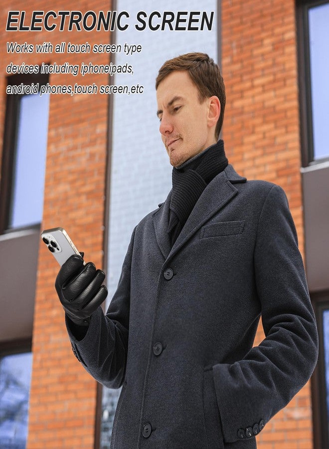 QOF Winter Genuine Leather Gloves for Men, Cashmere Warm Lined Finger Touchscreen Texting Driving Gloves - Image 5